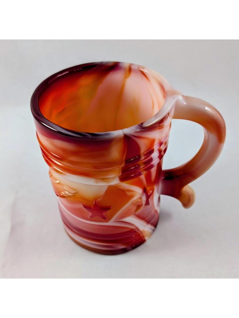 Imperial Glass Slag Mug Eagle and Stars Ruby Red and White